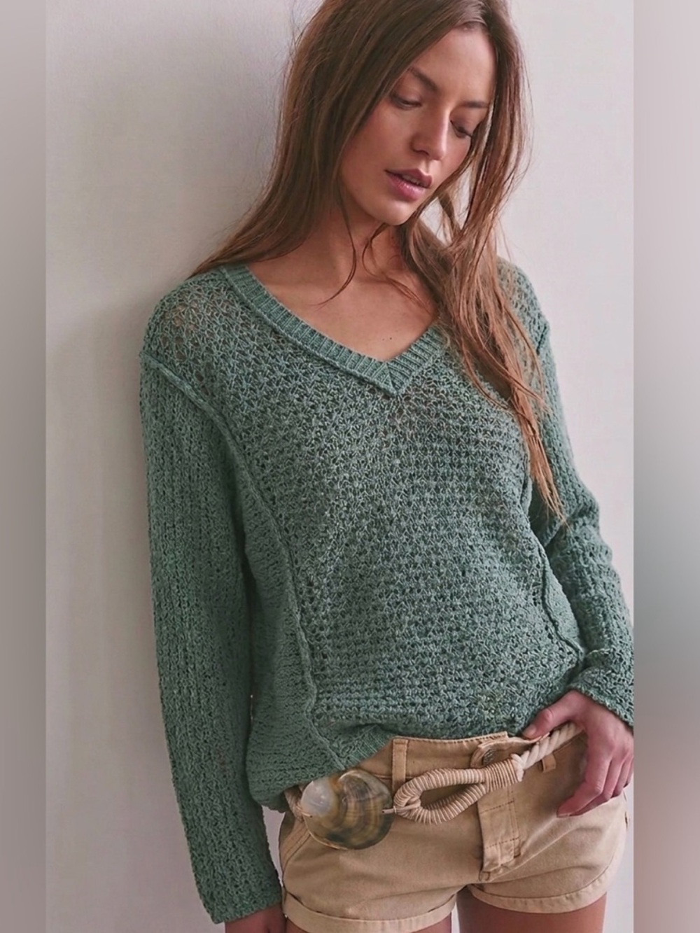 Free People Laguna Coast Sea Green Pullover Sweater Small